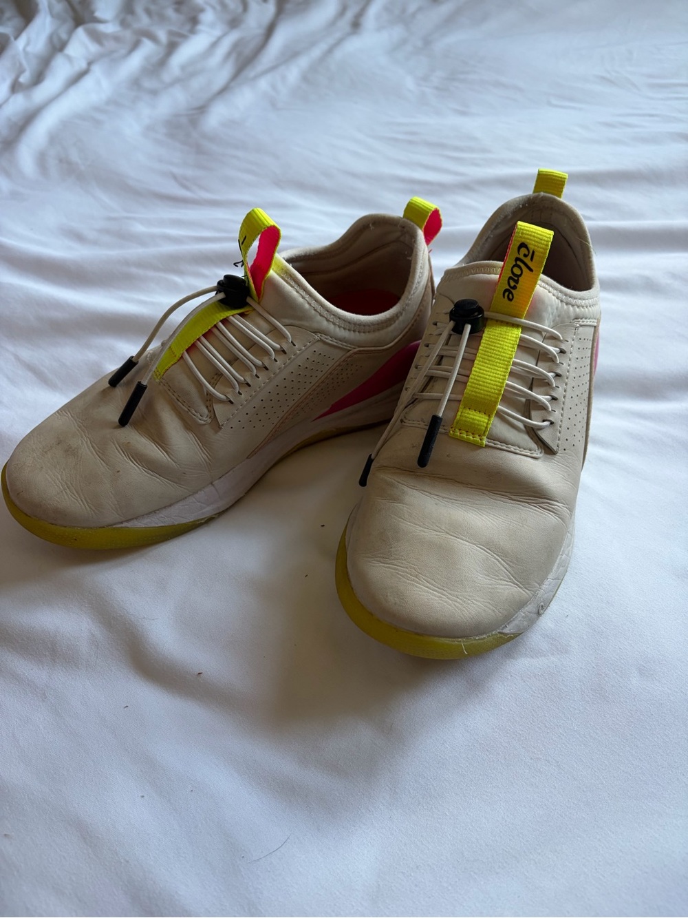 Clove Women’s Cream Sneakers with Neon Yellow and Pink Accents